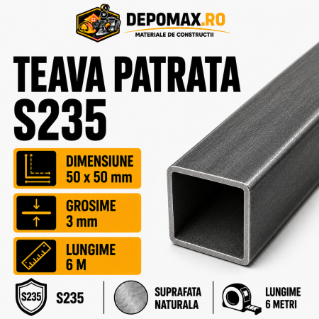 Teava patrata 50 x 50 x 3 mm, 6 metri